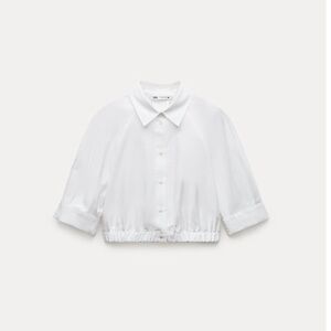 Zara NWOT Elasticized Cropped Shirt | Oyster White | Size S